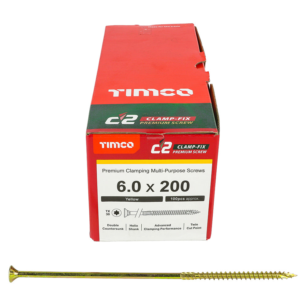 TIMCO C2 Clamp-Fix Multi-Purpose Premium Countersunk Gold Woodscrews - 6.0 x 200