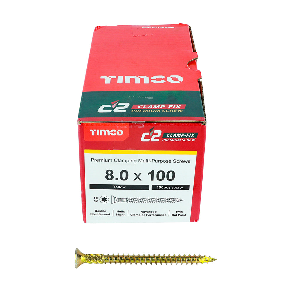 TIMCO C2 Clamp-Fix Multi-Purpose Premium Countersunk Gold Woodscrews - 8.0 x 100