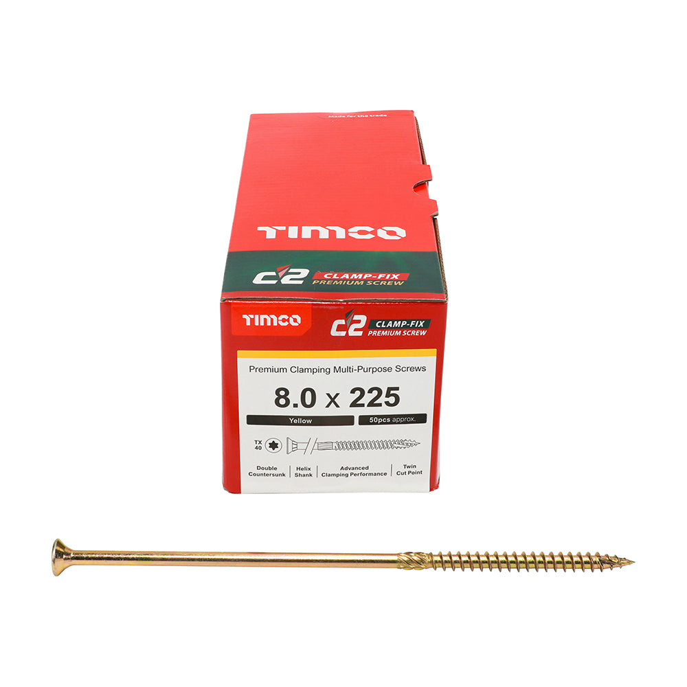 TIMCO C2 Clamp-Fix Multi-Purpose Premium Countersunk Gold Woodscrews - 8.0 x 225