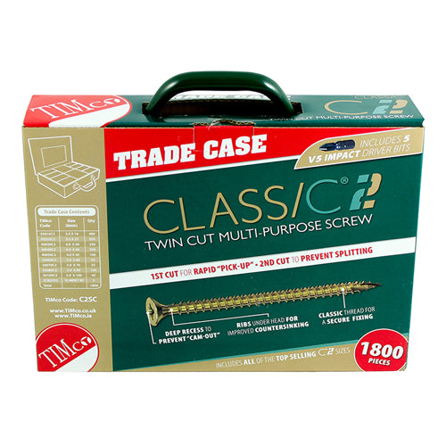 TIMCO C2 Strong-Fix Multi-Purpose Premium Countersunk Gold Woodscrews Assorted Case - 1,798 pcs