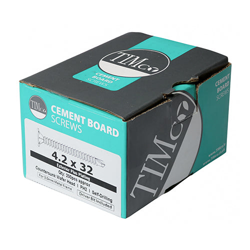 TIMCO Self-Drilling Cement Board Countersunk Exterior Silver Screws - 4.2 x 32