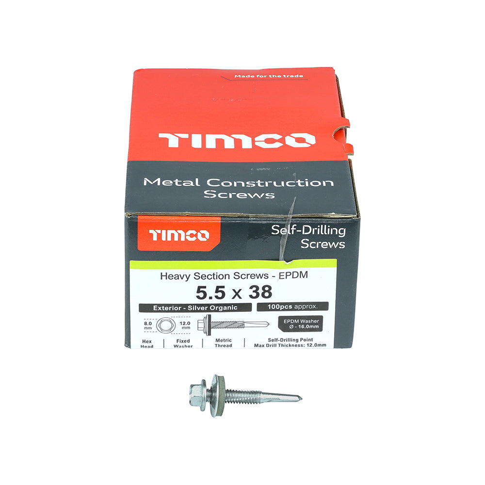 TIMCO Self-Drilling Heavy Section Screws Exterior Silver with EPDM Washer - 5.5 x 38