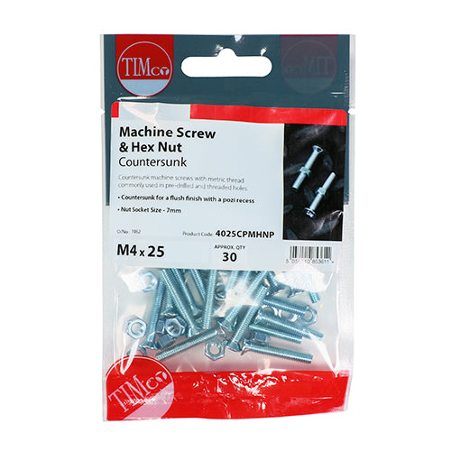 TIMCO Machine Countersunk Screws & Hex Nut Silver - M5 x 20