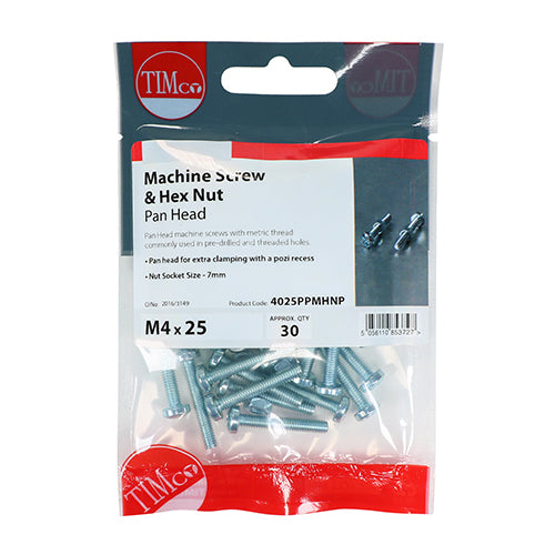 TIMCO Machine Pan Head Screws & Hex Nut Silver - M5 x 30