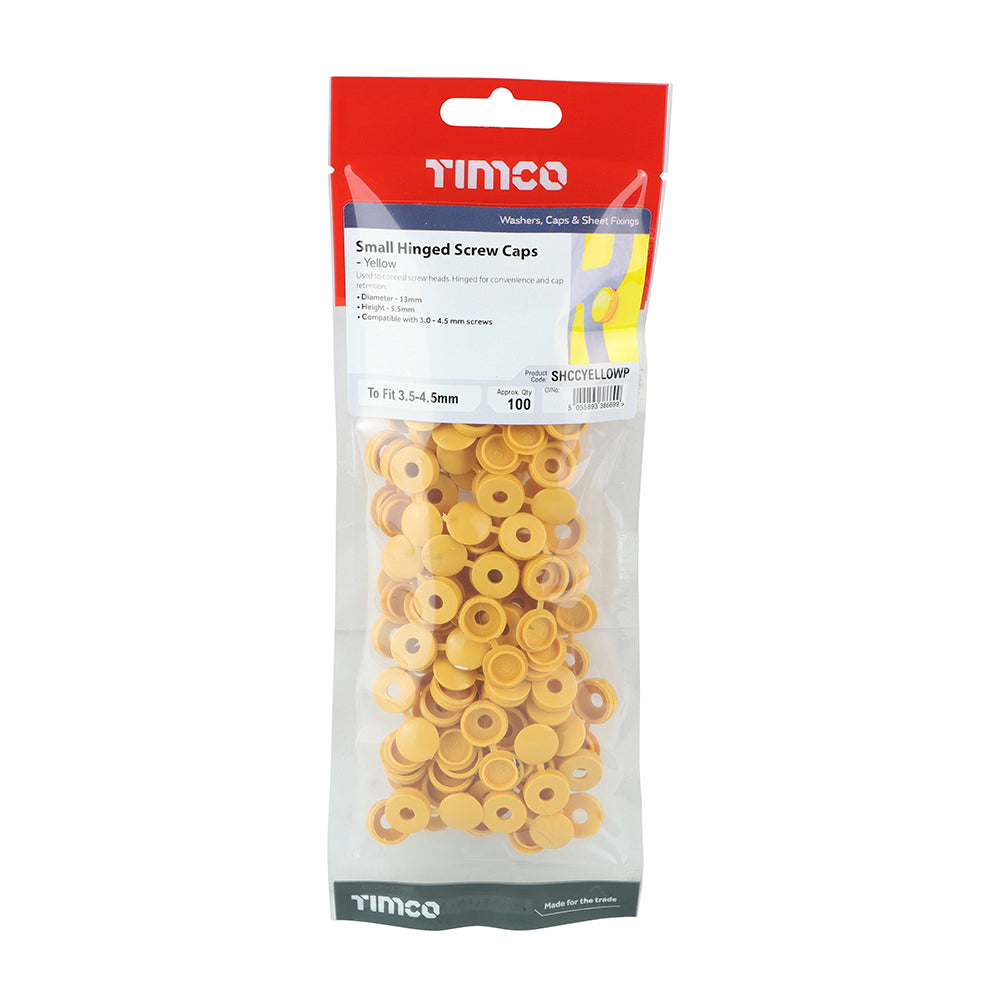 TIMCO Hinged Screw Caps Small Yellow - To fit 3.0 to 4.5 Screw