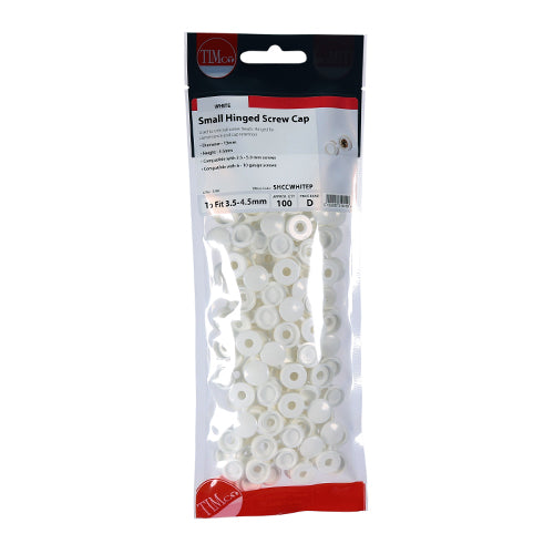 TIMCO Hinged Screw Caps Small White - To fit 3.0 to 4.5 Screw