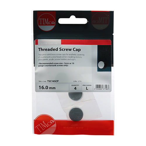 TIMCO Threaded Screw Caps Solid Brass Satin Chrome - 16mm