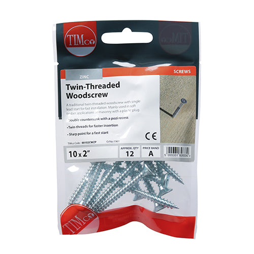 TIMCO Twin-Threaded Countersunk Silver Woodscrews - 10 x 2