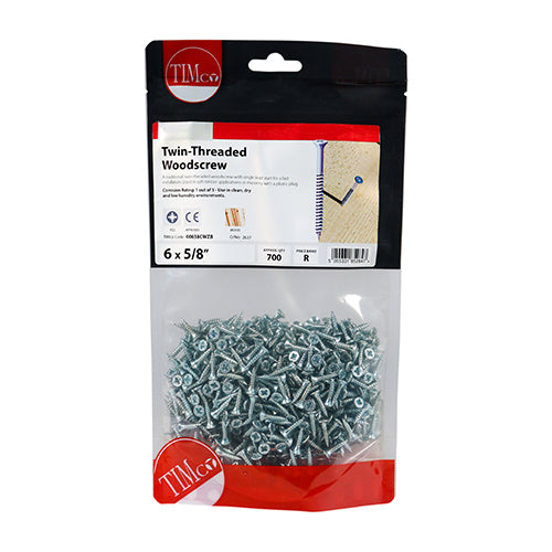 TIMCO Twin-Threaded Countersunk Silver Woodscrews - 6 x 5/8