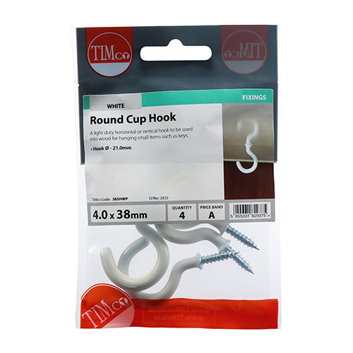 TIMCO Cup Hooks Round White - 38mm