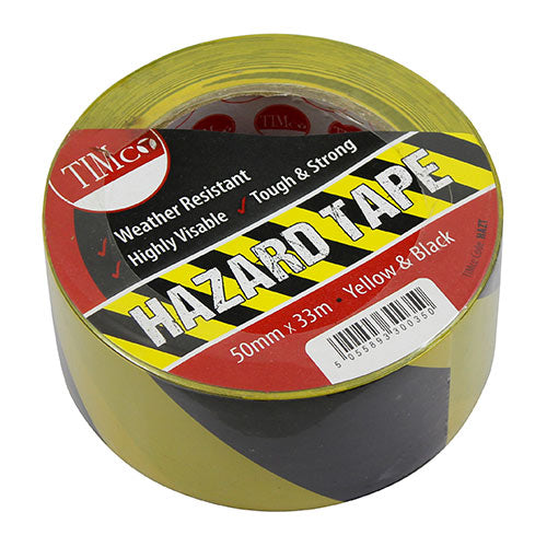 TIMCO Hazard Tape Yellow & Black - 33m x 50mm